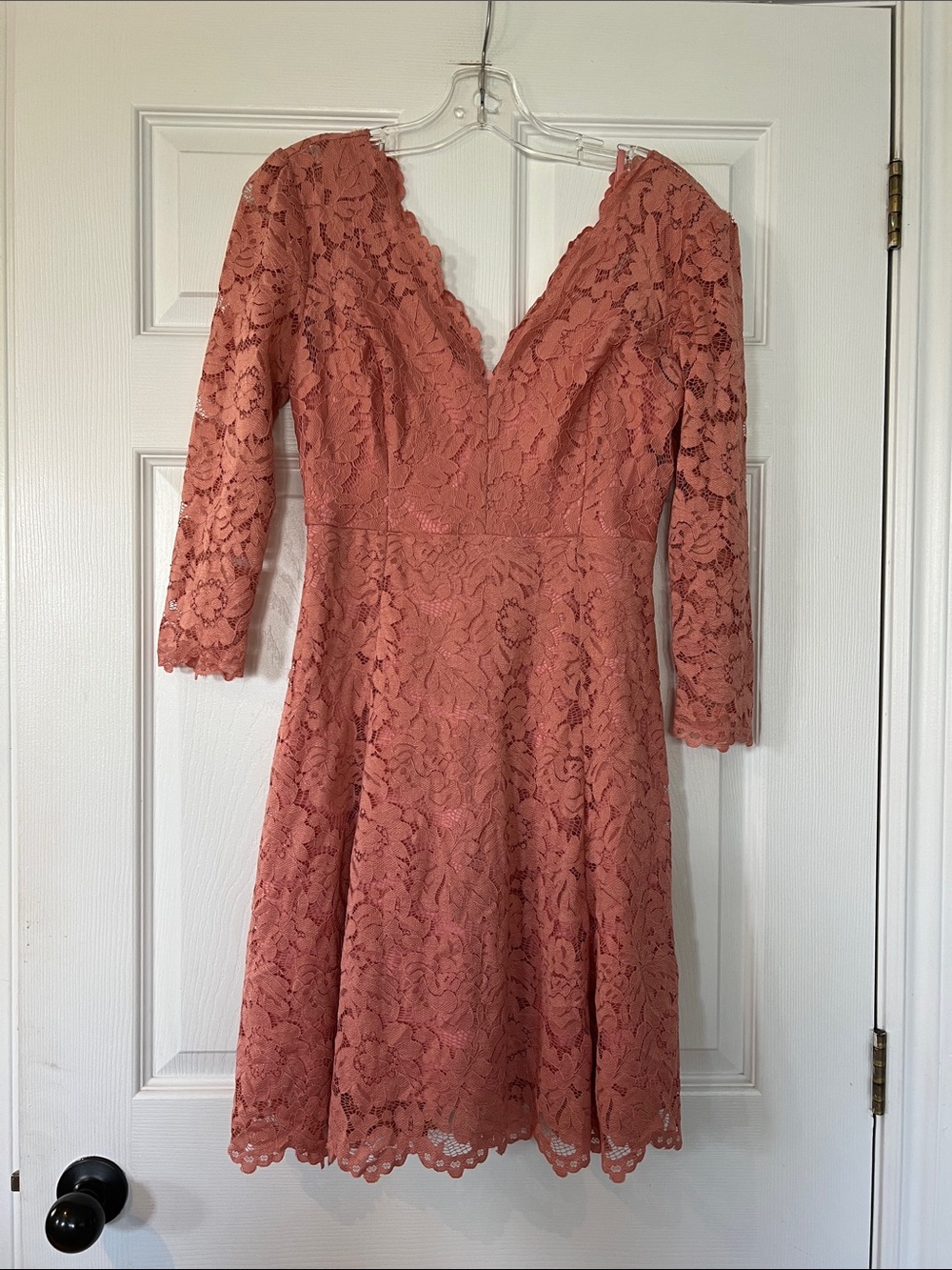 le chateau Coral Lace V-Neck Fit & Flare Dress